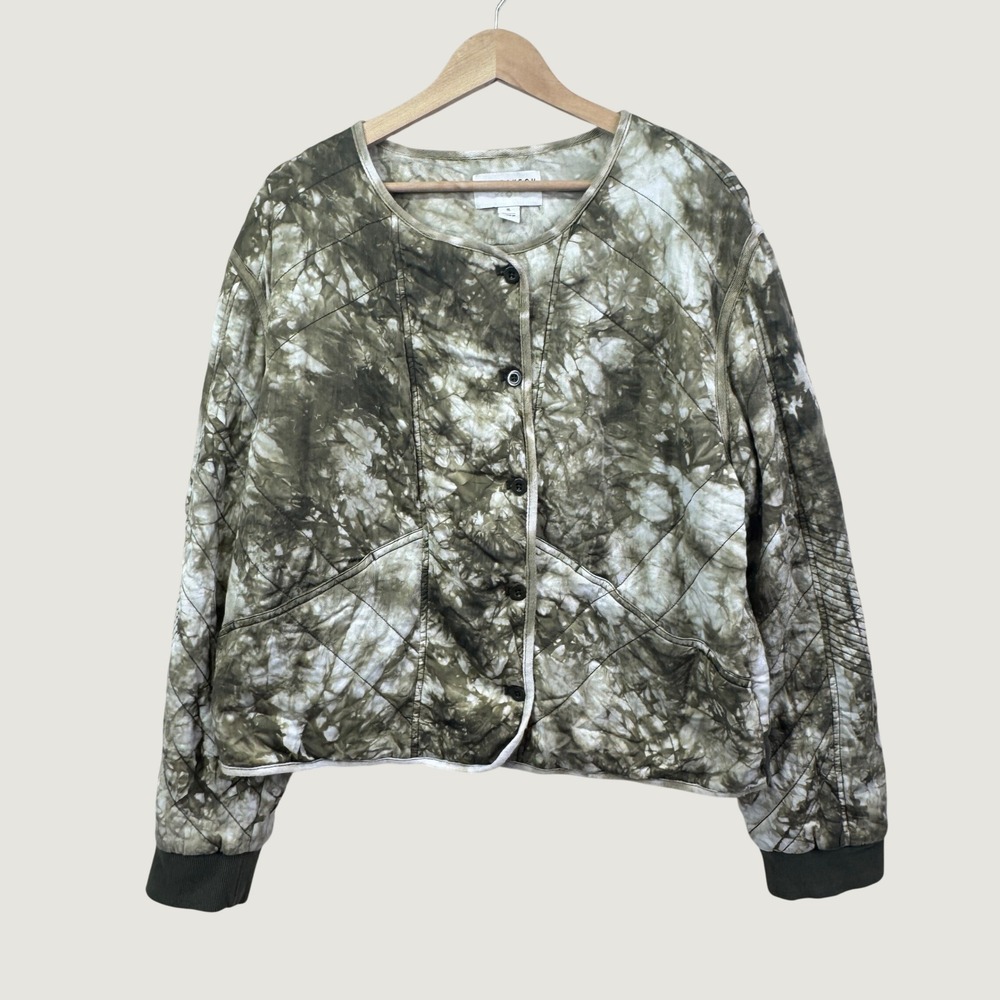 Marrakech Quilted Tie Dye Jacket‎ XL Olive Green Boho Earthy Bomber Utility